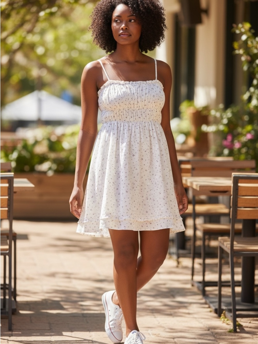 Free People Gabby Mini Dress in White & Lavender Floral Women’s Size L